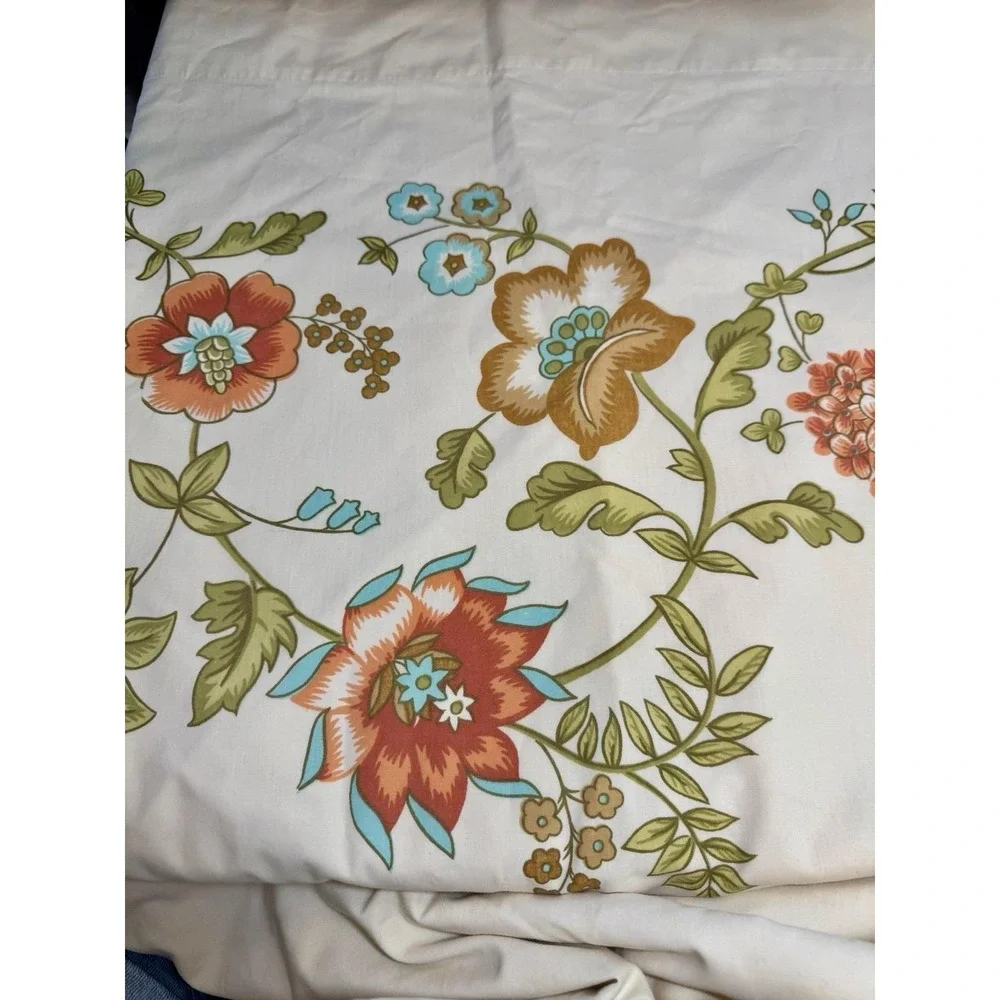 VTG Lady Pepperell FULL Flat Sheets 2 Tan Orange Flower Power Floral Boho Hippie
